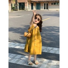 女童黄色连衣裙夏季洋气衬衫裙韩版童装宝宝时髦宽松棉吊带裙