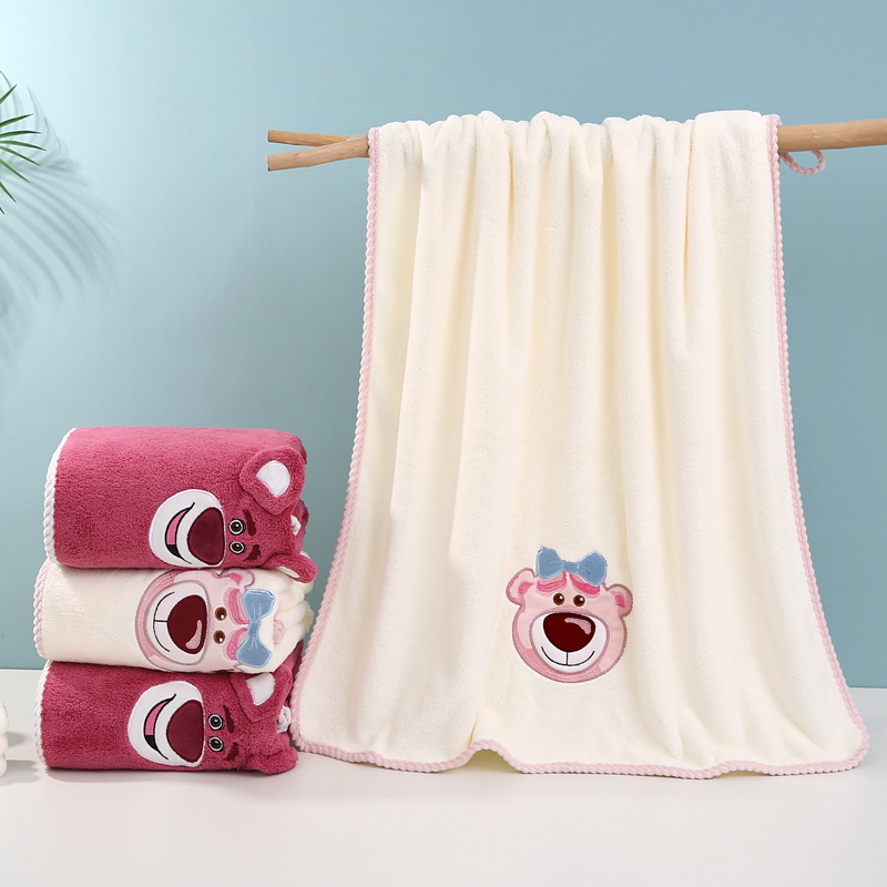 新款珊瑚绒浴巾 卡通可爱熊柔软吸水家用成人大毛巾洗澡巾批发
