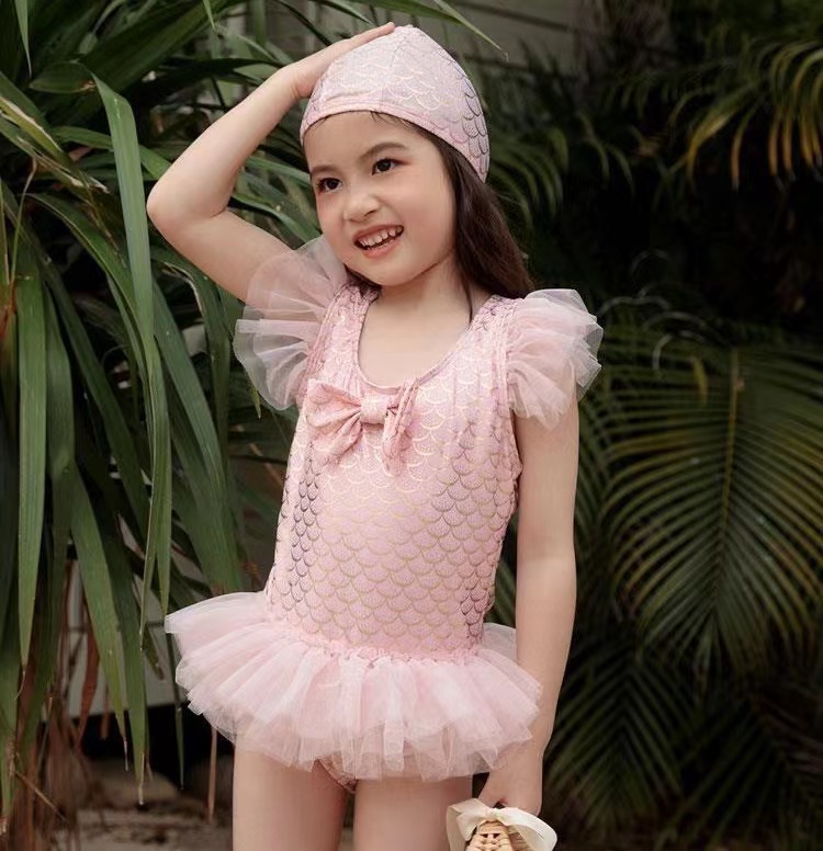 泡泡袖公主裙中小童女宝宝连体儿童泳装女童泳衣2024儿童夏季女孩韩版
