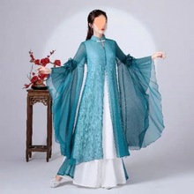 新款禅舞服复古仙女套装古典中国风飘逸轻薄纱禅修服两件套