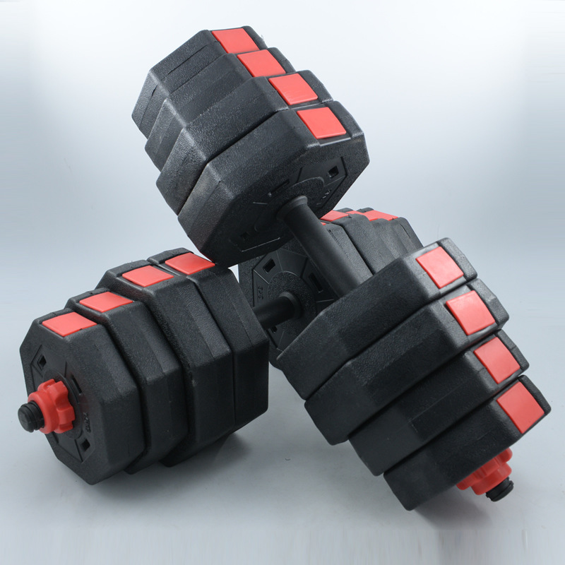 可调节水泥灌砂哑铃八角防滚动pe塑料杠铃健身器材家用20kg40公斤