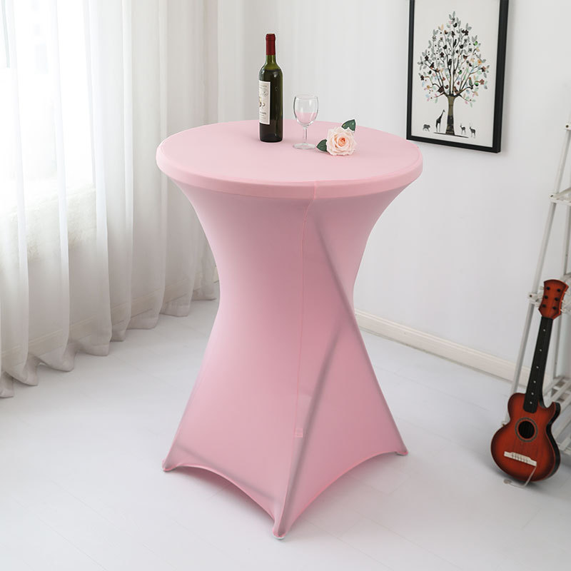 Elastic Table Cover Bar Cover Hotel Wedding Activity Restaurant Banquet Decoration Solid Color round Cocktail Table Cover Wholesale