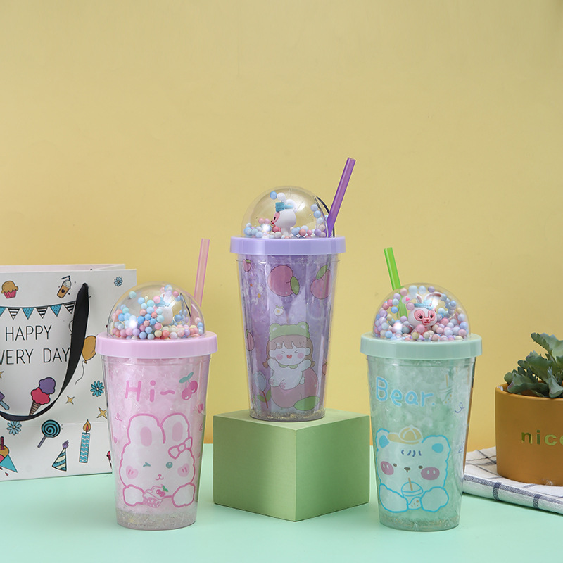 Popular Creative Double-Layer Plastic Cup Girls Couple Summer Ice Glass Handy Plastic Sippy Cup Gift Wholesale