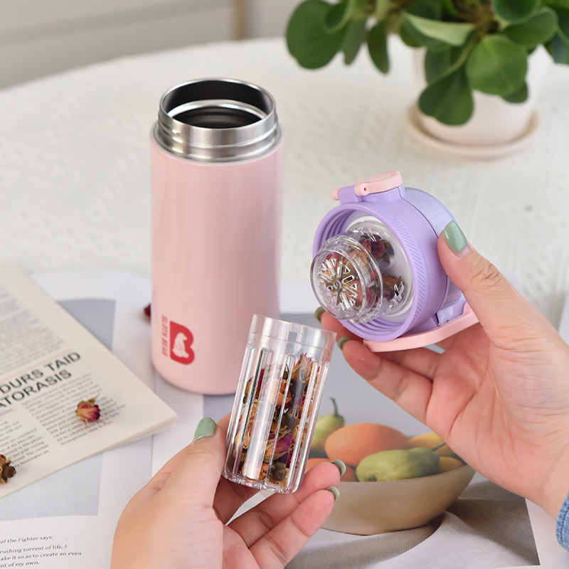 Good-looking Girls' Minority Simple Vacuum Cup New with Tea Infuser Food Grade Material Water Cup Portable Bounce Cover Cup