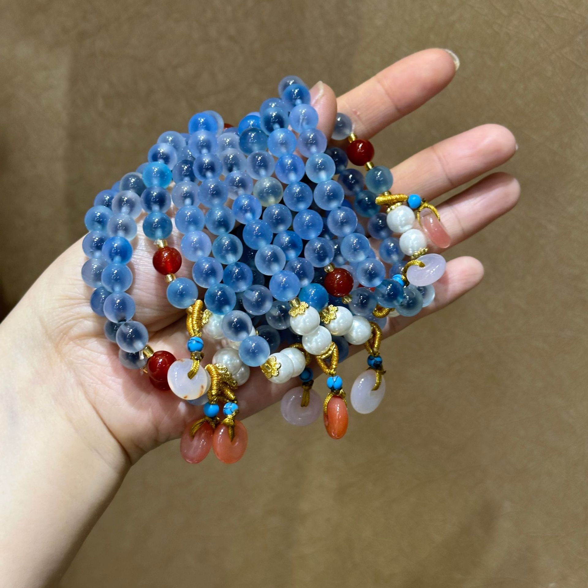 杭州官方半糖心琉璃玛瑙香灰福扣平安扣款手串佛珠学生盘玩手链