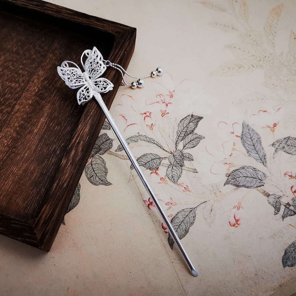 纯银盘发纯簪子足银999发簪古代古风发饰及笄礼衩步摇汉服女银饰