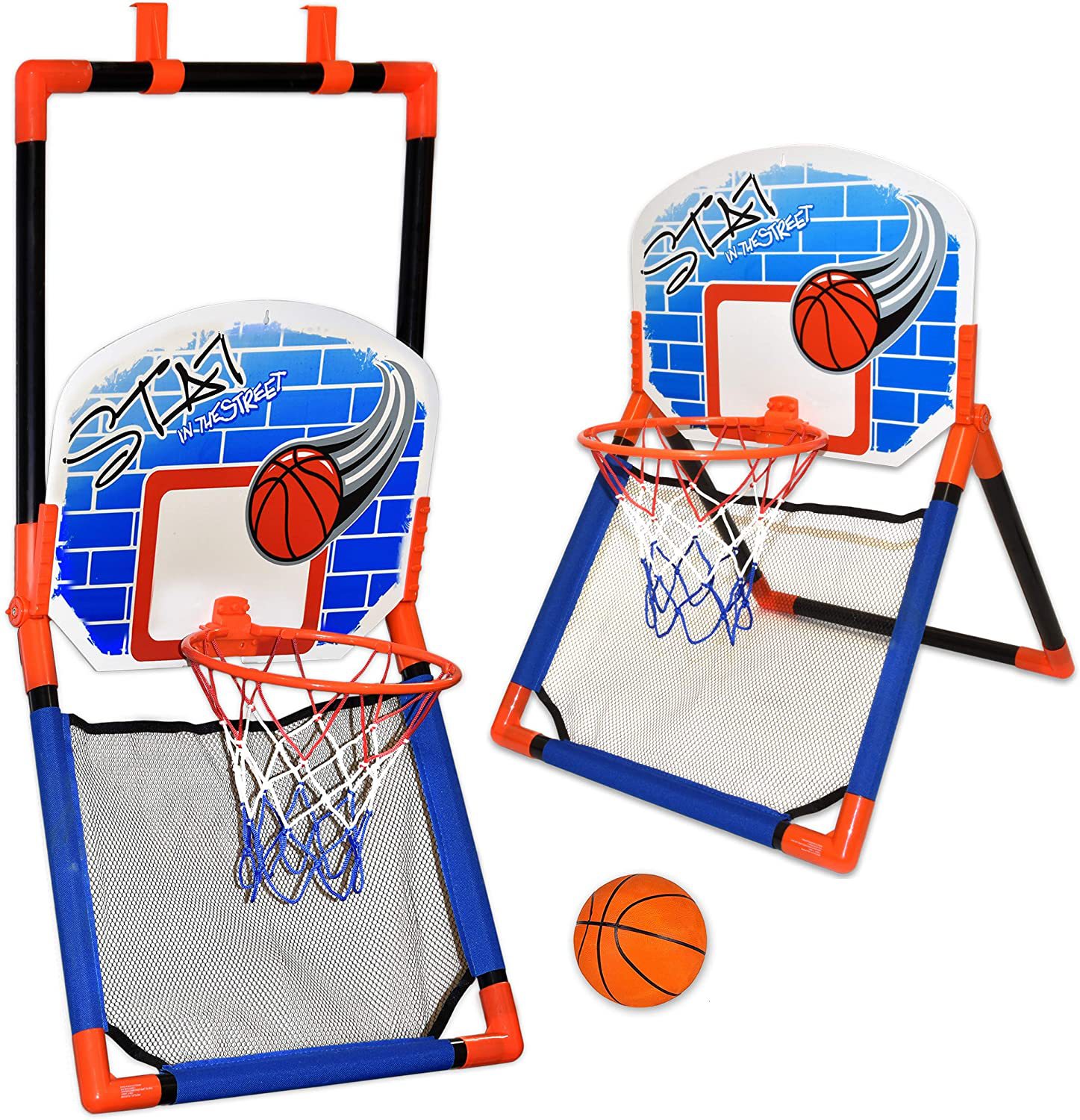 儿童篮球框 2 合 1 层门外篮球游戏套装幼儿男孩女孩户外室内运动