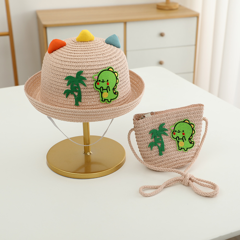 Children's Beach Hat Girls' Summer New Straw Hat Coin Purse Baby Cartoon Beach Sun Protection Sun Fisherman Hat