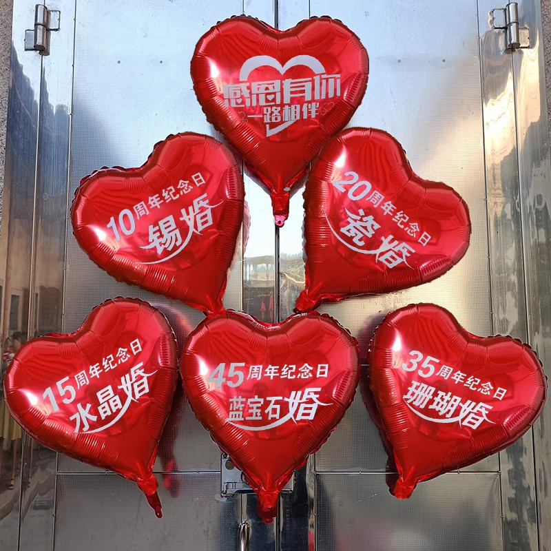 结婚五十周年金婚纪念日10-60周年装饰场景布置爱心形铝膜气球批