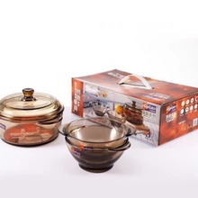 艾格莱雅康馥系列欧式玻璃碗加厚咖啡色茶色煲可微波礼盒套装