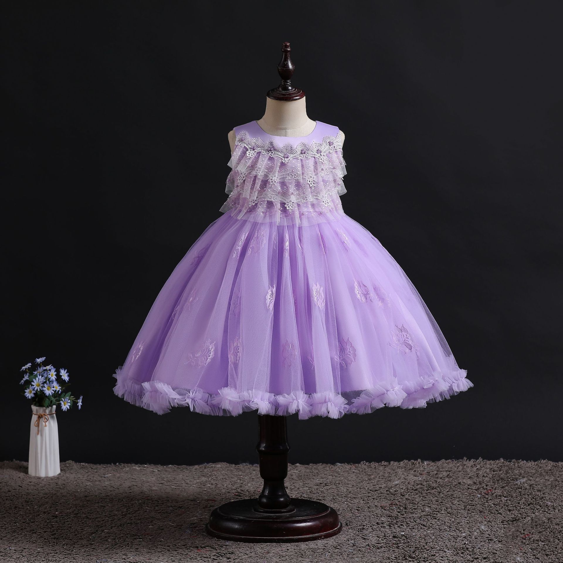 儿童礼服外贸花童公主裙晚礼服婚纱无袖蓬蓬裙女童生日走秀演出服