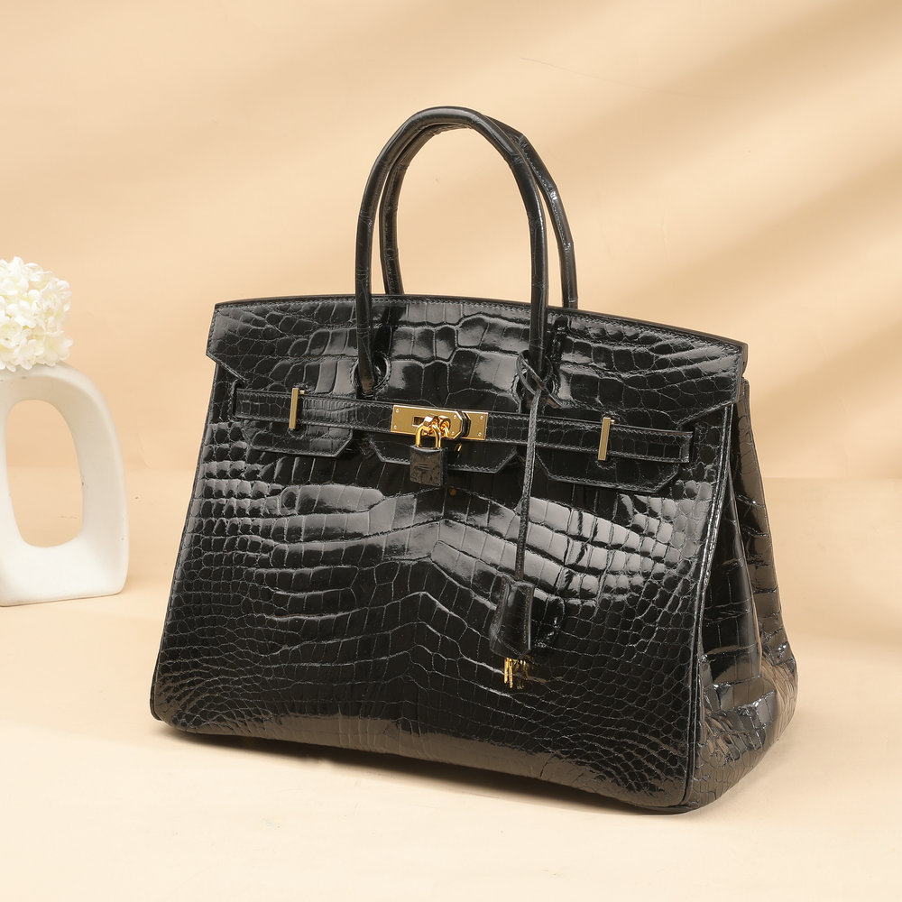 35cm铂金包半手缝暹罗鳄高光平面高档鳄鱼皮女包大容量女士手提包