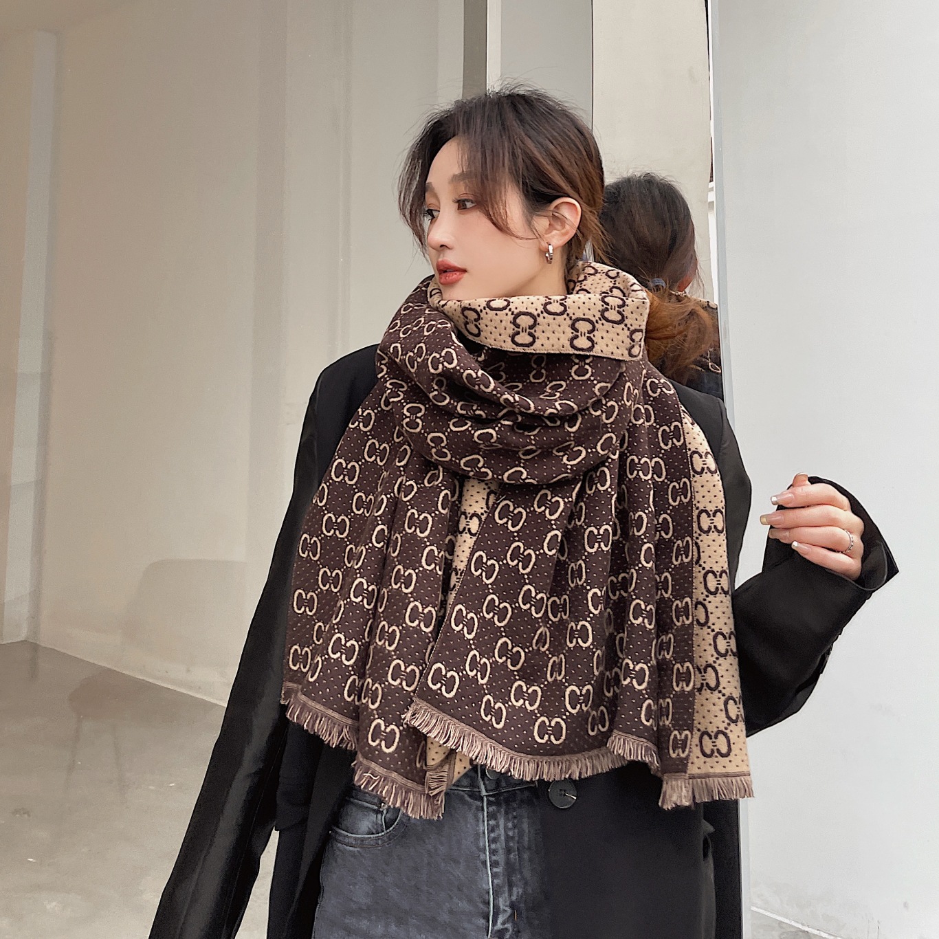 New Versatile Double-Sided Two-Color Artificial Cashmere Scarf Scarf Autumn and Winter Temperament Thickening Warm Office Talma
