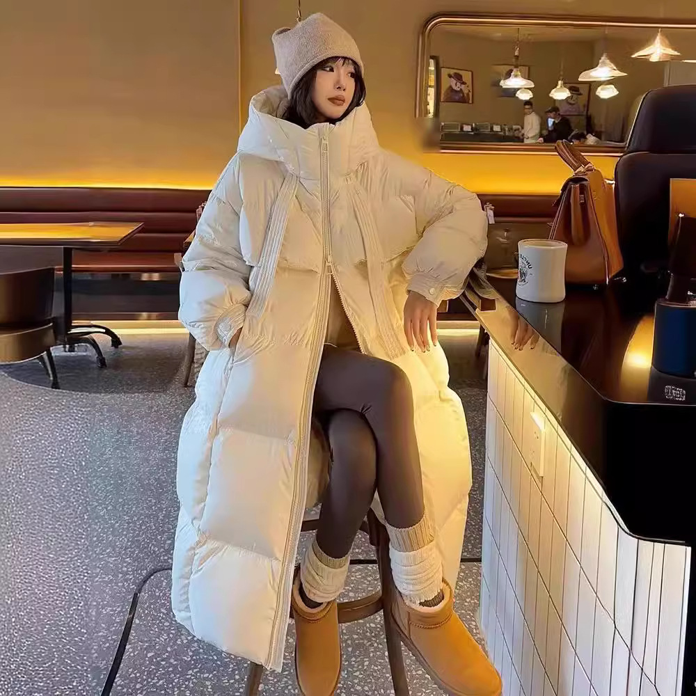 韩版高品质反季白鹅绒大被子2024年冬季新款羽绒服女长款过膝外套