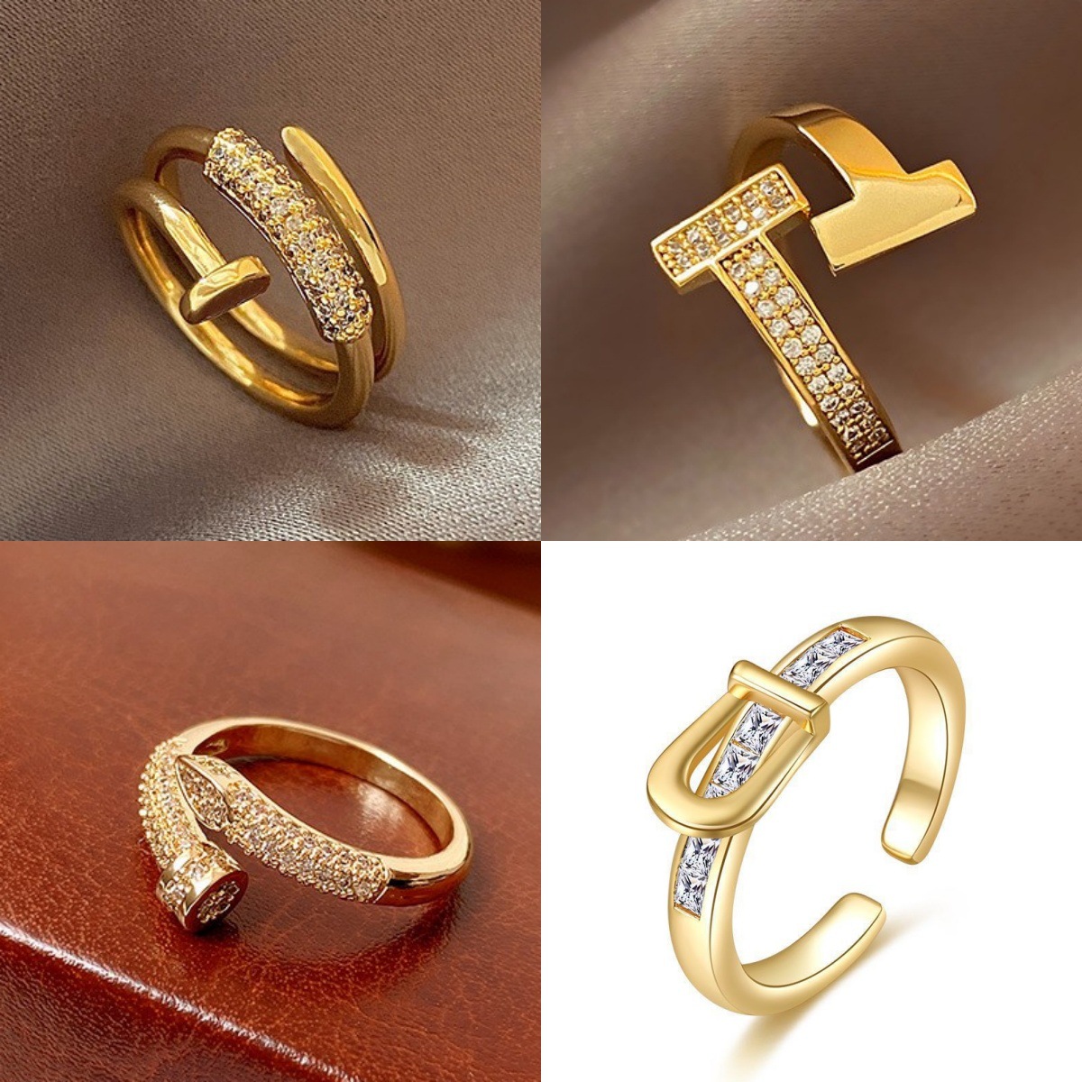 高级感多层指环戒钉子戒指女微镶锆石ins潮冷淡风轻奢食指开口戒