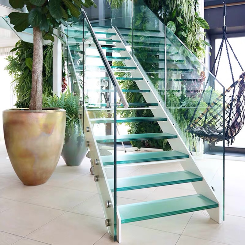 双边钢板玻璃楼梯佛山楼梯厂家定制直线玻璃御迪