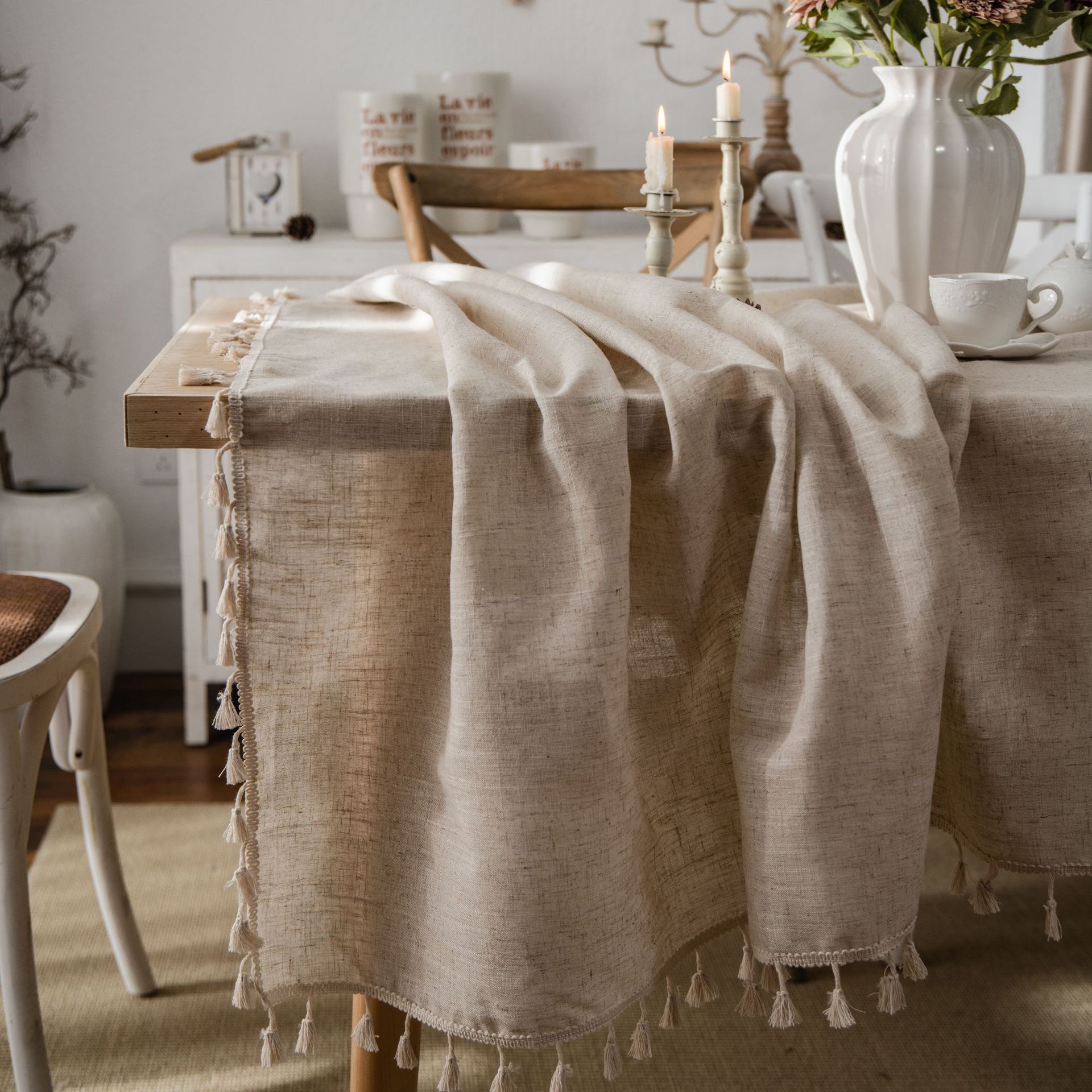 Tablecloth Polyester Linen Solid Color Tablecloth