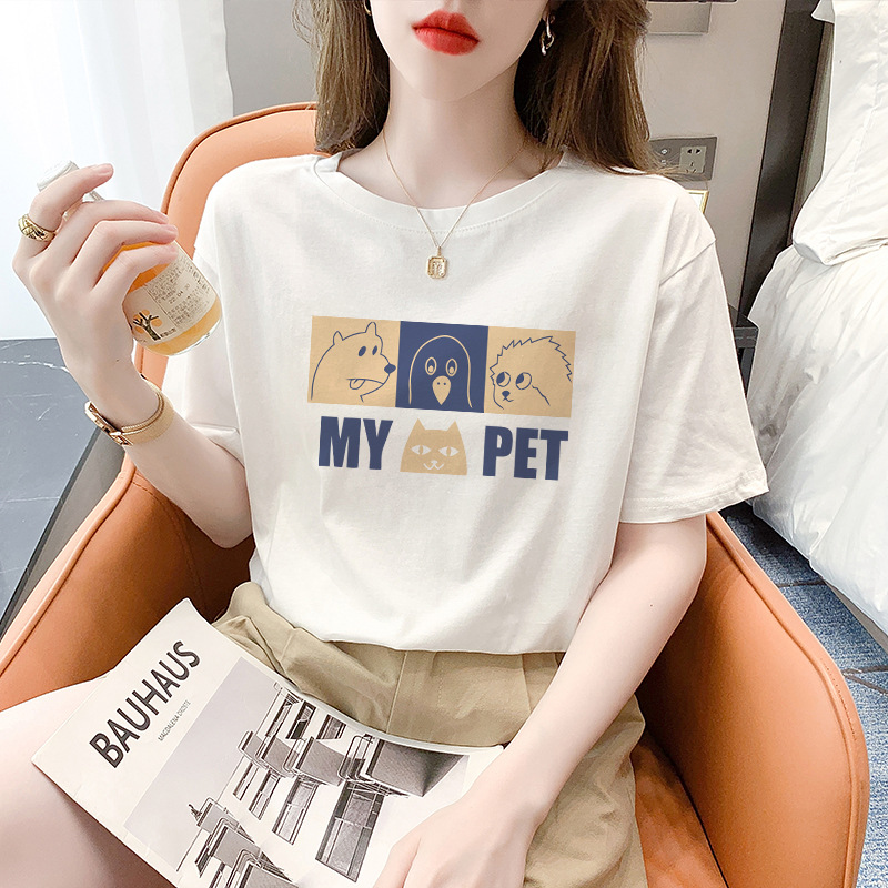 Casual Cotton Short Sleeve T-shirt Women's Top 2024 Summer New Women's Clothing Loose Inner Wear White Ins Women's Clothes