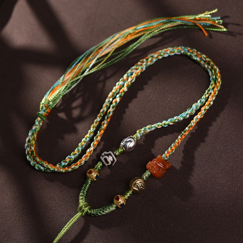 纯手工编制项链绳四股辫diy半成品挂绳藏式文玩配饰可调节吊坠绳