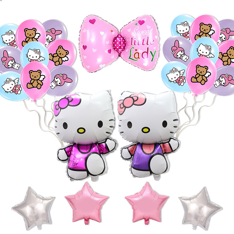 kt猫kitty猫卡通动画女孩生日聚会派对装饰布置 铝膜乳胶气球套装