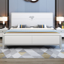 北欧轻奢实木床现代简约1.8米主卧双人床1.5m白色轻奢床储物婚床
