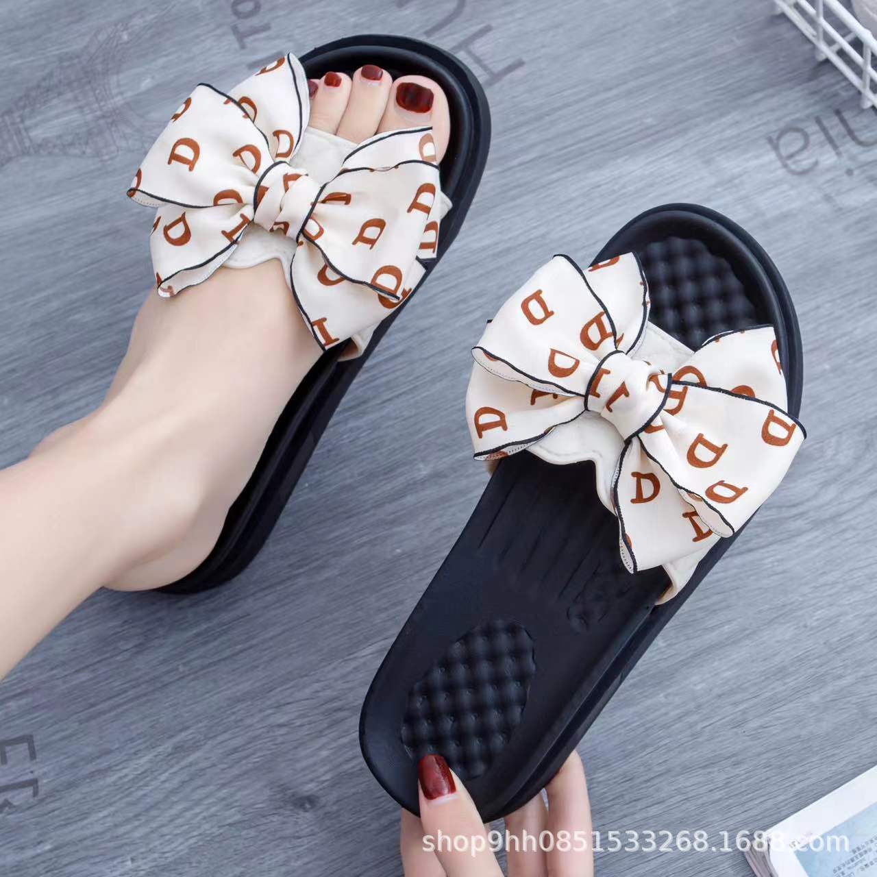 Platform Bow Sandals Women's Outer Wear Online Influencer Fashion Non-Slip Factory Direct Sales Wholesale TikTok Xiaohongshu Delivery