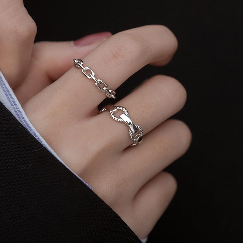 European and American Internet Hot Personality Chain Ring Women's Retro S925 Silver Opening Ring Simple Cold Style Index Finger Ring Fashion