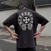 chrome hear克罗伈十字架印花马蹄男女圆领纯棉短袖t恤情侣半袖款