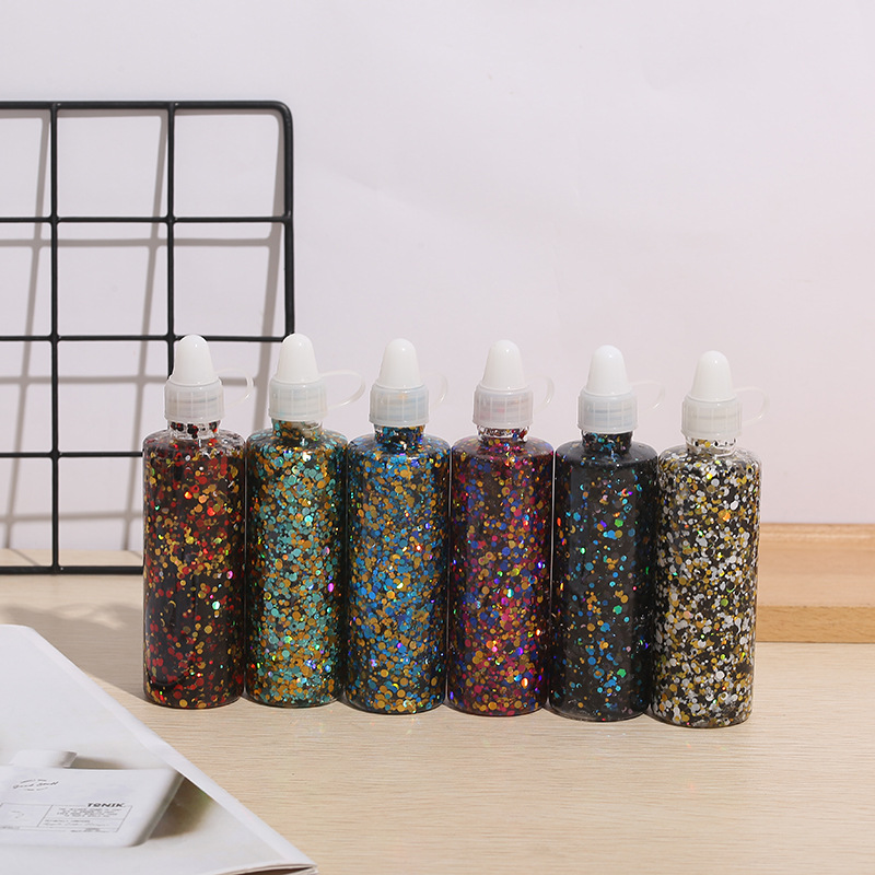 120克瓶装幻彩亮片胶金粉胶绘画颜料创意diy材料儿童涂鸦胶