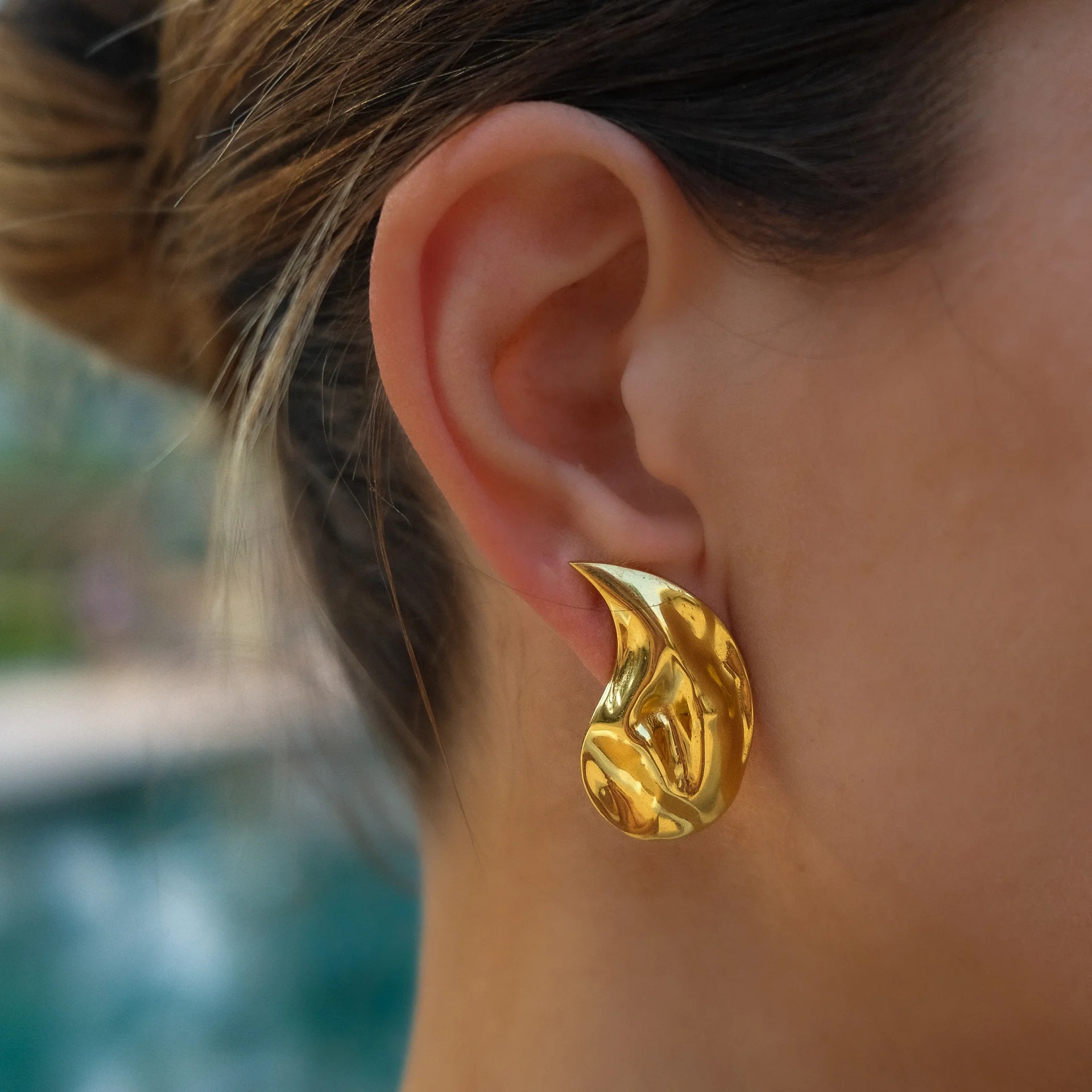 Advanced Design 18K Gold-Plated Water Drop Shape Hammered Earrings Ins Women's Fashion All-Match Geometric Earrings Wholesale
