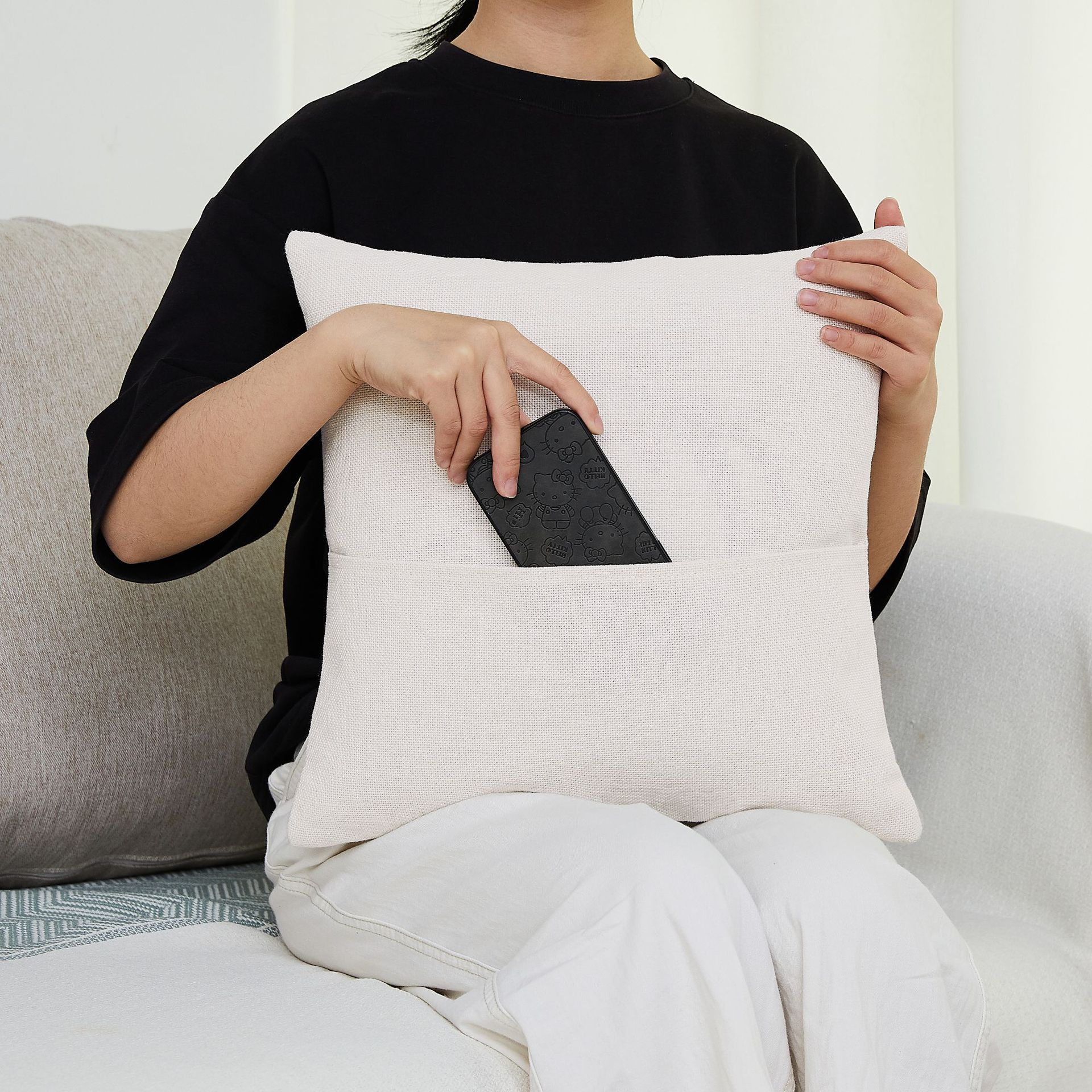 Blank Material Thermal Transfer Printing 300G Cotton and Linen Cushion Case with Pocket Home Decoration Sofa Cushion Lumbar Support Pillow