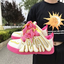 2025新款小众低帮厚底板鞋女学生休闲百搭街拍潮流拼色字母运动鞋