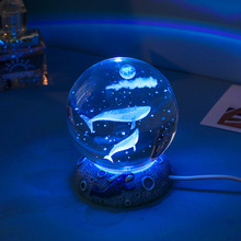 新款水晶球小夜灯摆件发光树脂底座玻璃工艺品摆件3d内雕生日礼物