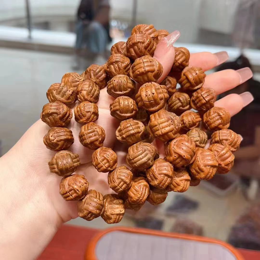 桃核雕刻绣球花珠手串diy文玩配饰手串配件手工饰品配件手链-阿里巴巴