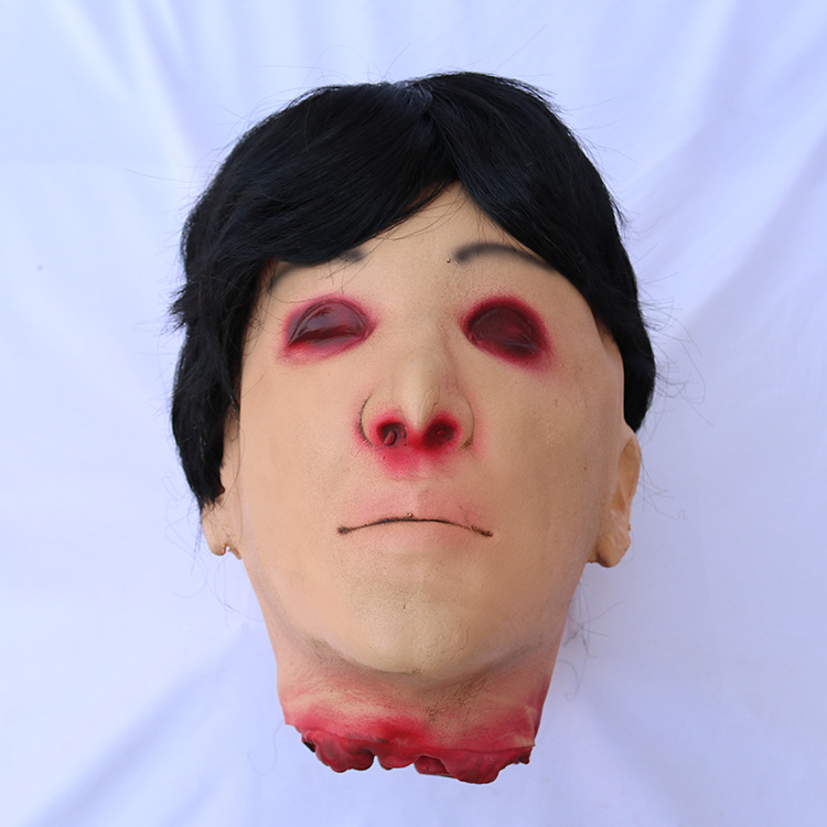 万圣节酒吧鬼屋密室逃脱整蛊道具 红眼男鬼断头吓人面具头颅摆件