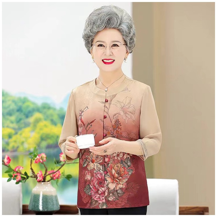 奶奶夏装2024新款衬衫女中老年人妈妈夏季洋气中国风开衫老人衣服