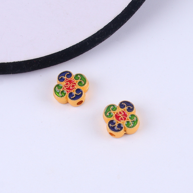 新款烧蓝景泰蓝珐琅吊坠diy手链项链四叶花隔珠手串饰品配件材料