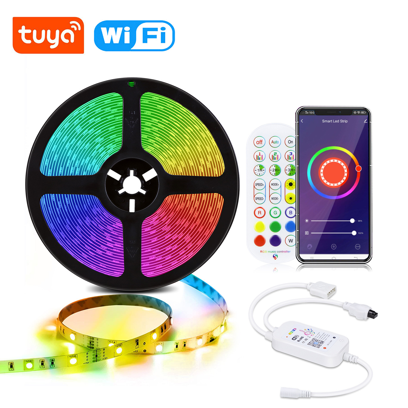 涂鸦智能wifi灯带5050rgbled灯带套装内置麦克风音乐遥控灯带