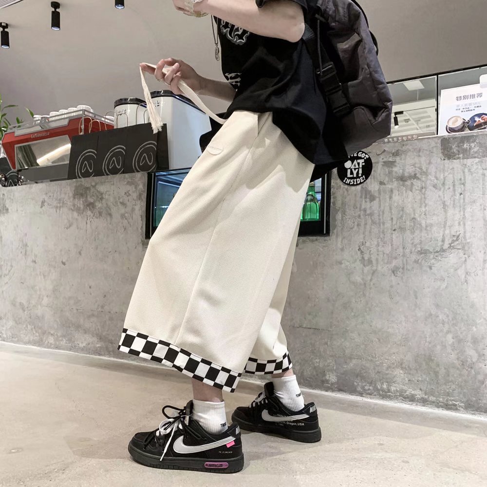 卫裤男潮牌ins港风宽松春夏新款设计感小众八分裤黑色裤子休闲裤