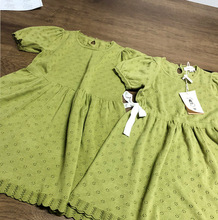 女童新款纯棉短袖连衣裙牛油果绿色裙子夏季薄款宝宝鹅黄色针织裙