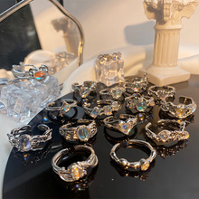 复古月光石系列高级感小众设计欧泊石戒指时尚气质冷淡风开口指环