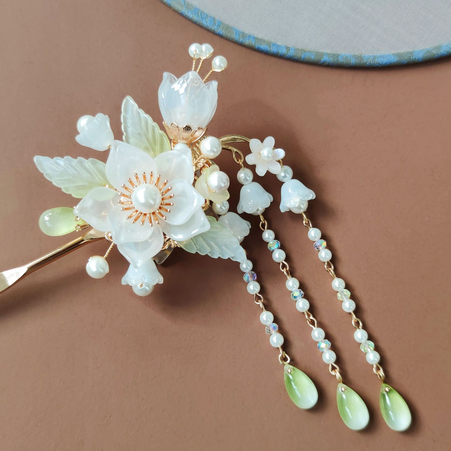 手工制作汉服发簪古装头饰古风发饰发钗白色仙气淡雅铃兰琉璃花