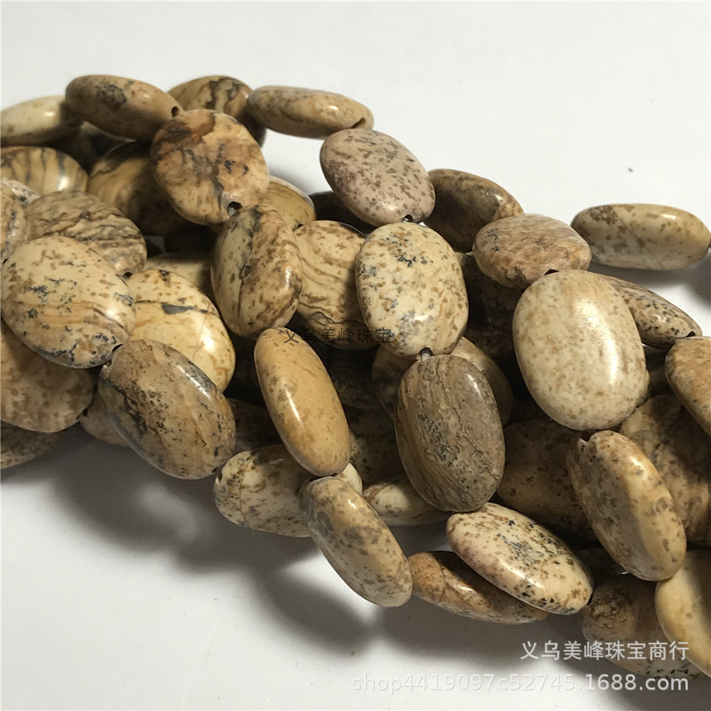 图画石椭圆形散珠 图画石旦型饰品配件 图画石旦形珠子半成品批发