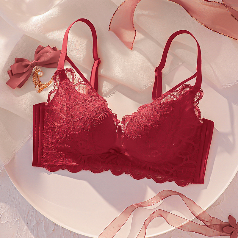 红色内衣女小胸聚拢2021年新款文胸本命年女属虎新娘结婚套装