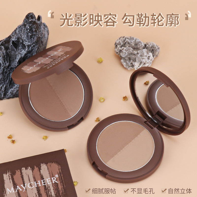 MAYCHEER Three-Dimensional Two-Color Bronzing Powder Nose Shadow Shadow Powder Highlight Contour Compact Hairline Matte Makeup Palette