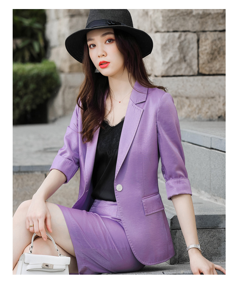 紫色小西装套装女播音传媒主持艺考服装职业时尚气质西服韩版正装