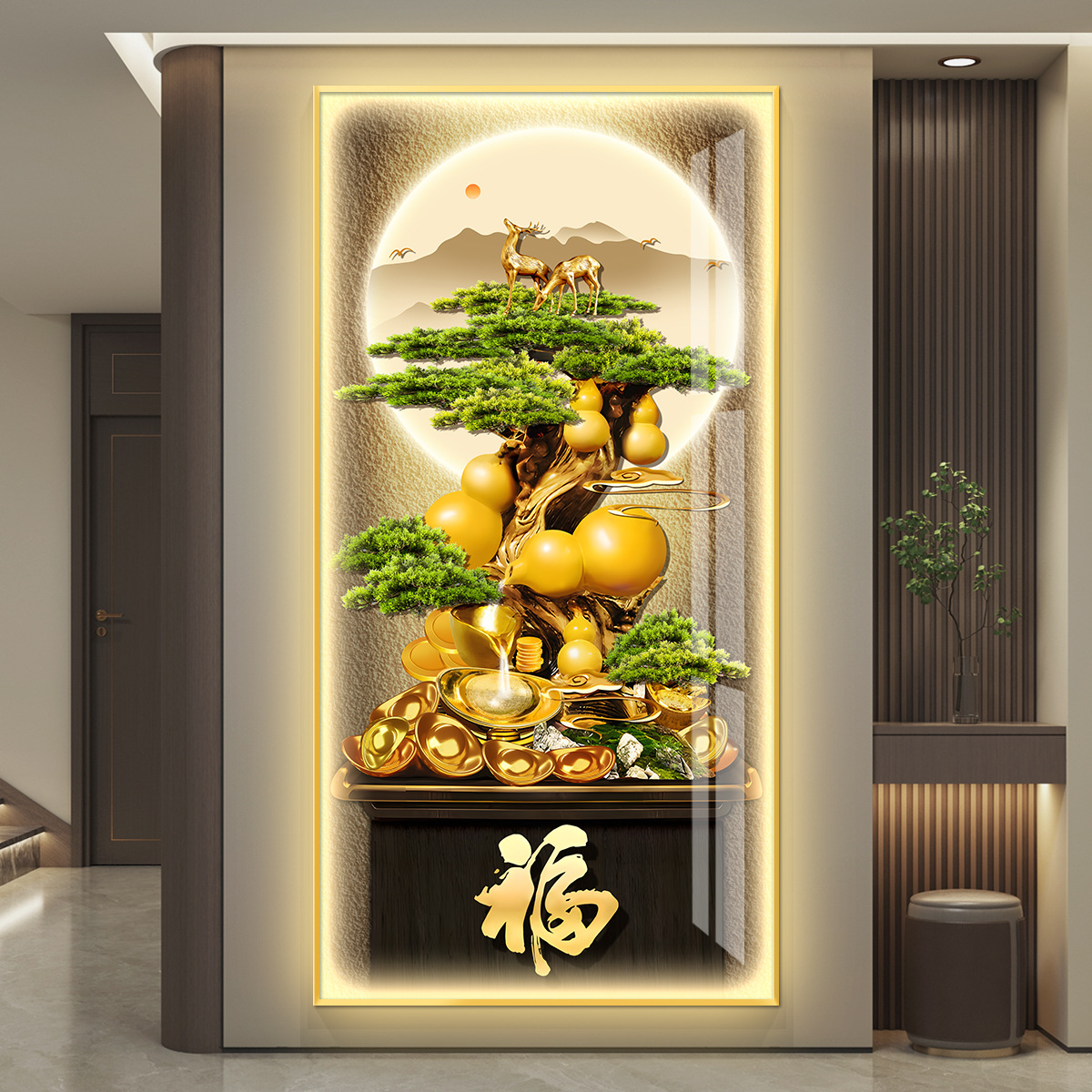 葫芦led带灯轻奢入户玄关装饰画走廊过道挂画壁画简约现代高级感