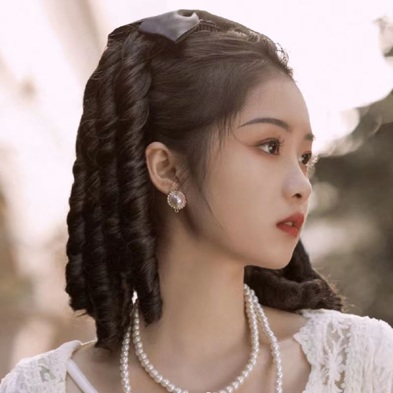 罗马卷假发公主卷插梳假发马尾 民国旗袍卷发宫廷卷油条卷发马尾