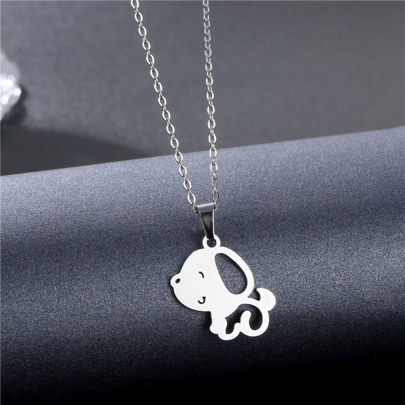 Stainless Steel Puppy Necklace Cute Girl Japanese Clavicle Chain Trending Cartoon Dog Necklace New Titanium Steel Jewelry
