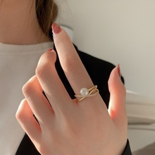 网红淡水珍珠戒指女ins潮超仙时尚个性食指戒轻奢小众设计感指环